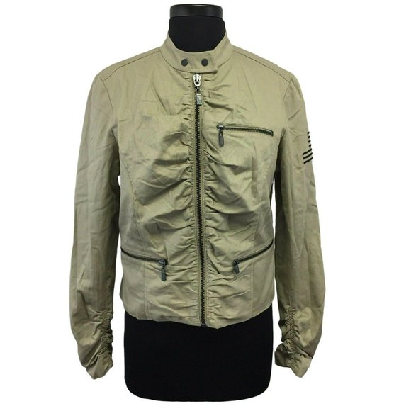William Rast Target Military Jacket Youth XL Khaki Gathered 3 Zipper Pockets